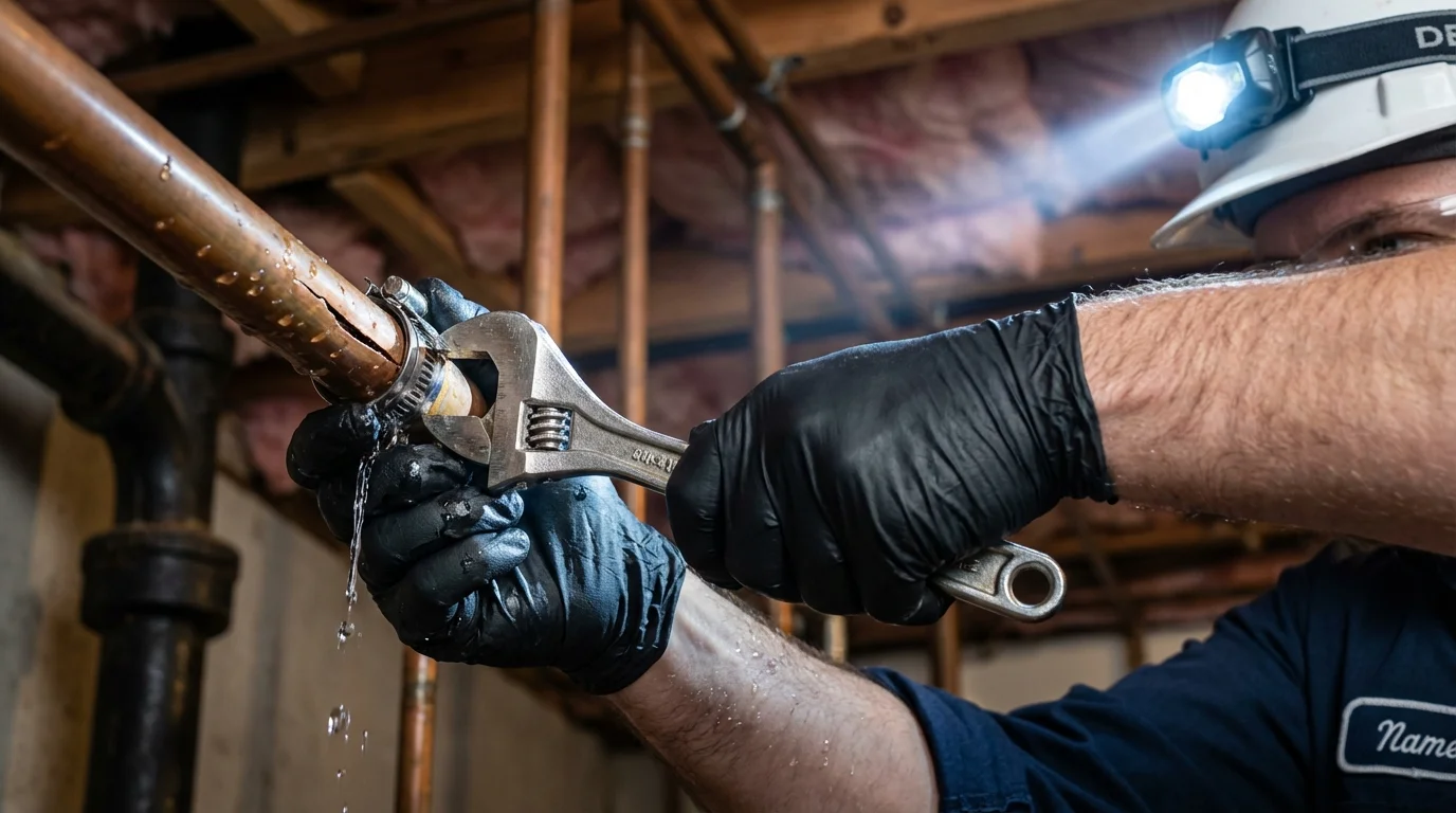 Emergency pipe clamp repair being performed by a Johns Plumbing LLC plumber in Winter Garden